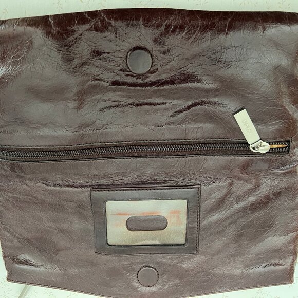 Hobo Foldover Clutch in Brown Crinkle Leather - Picture 5 of 7